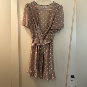 Emerald Sundae Tan Polka Dot Dress